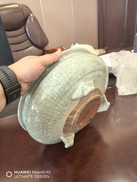 古玩陶瓷元末明初龍泉粉青釉三足爐拍賣,當前價格8800元