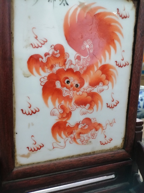 古玩陶瓷民國?礬紅瓷板?插屏拍賣,當前價格3000元