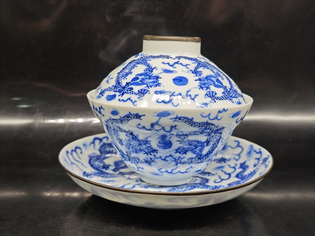 古玩陶瓷龍紋青花三才蓋杯拍賣,當前價格6800元