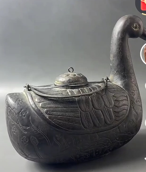 古玩銅器鴨型溫酒器真品鑒賞圖