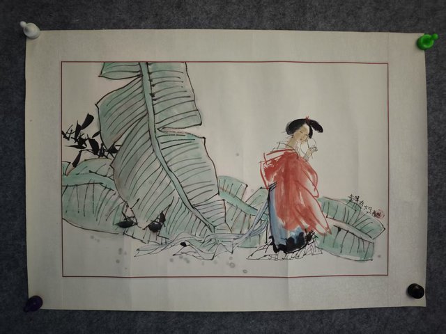 古玩字畫中美協會員中國工筆畫協會會員文世彪芭蕉仕女圖拍賣,當前價格699元