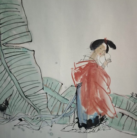 古玩字畫中美協會員中國工筆畫協會會員文世彪芭蕉仕女圖拍賣,當前價格699元