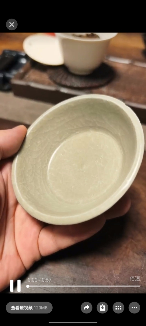 古玩陶瓷龍泉黃釉冰片紋直壁洗真品鑒賞圖