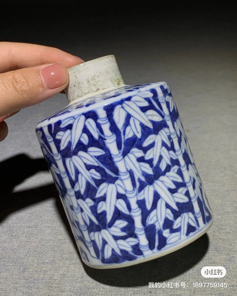 古玩陶瓷青花留白竹報平安圖茶葉罐拍賣，當前價格4800元