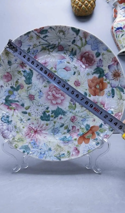 古玩陶瓷粉彩百花不落地紋折沿盤拍賣,當前價格1900元