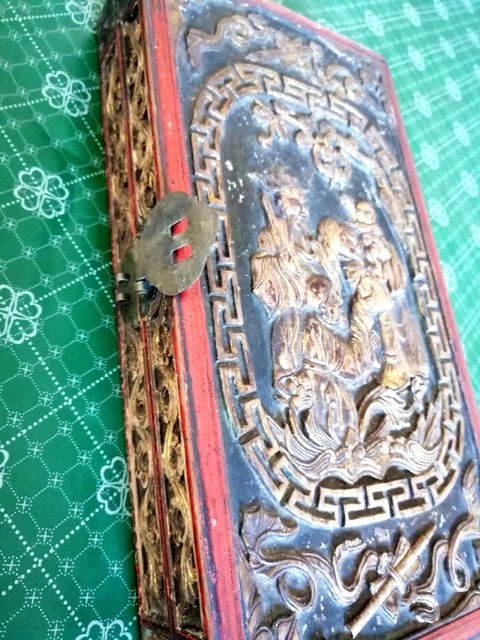 古玩雜項木雕漆盒真品鑒賞圖