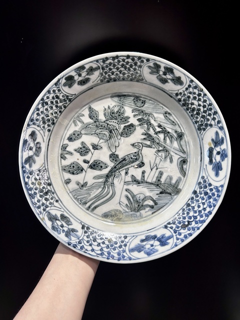 古玩陶瓷明代青花花鳥紋盤（拍賣，當前價格6000元