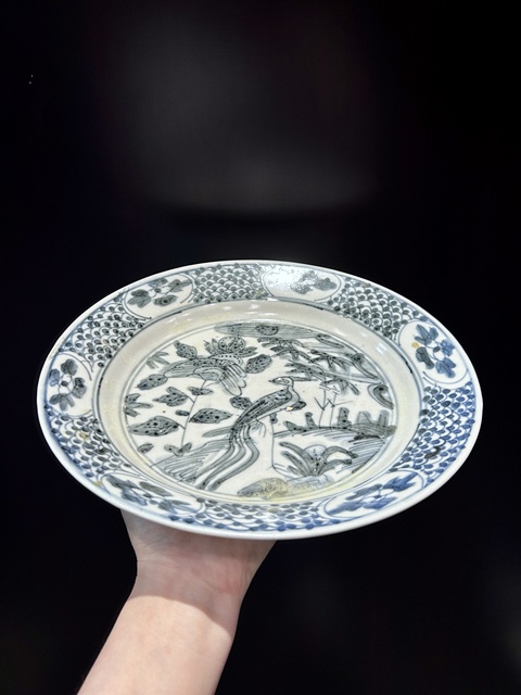 古玩陶瓷明代青花花鳥紋盤（拍賣，當前價格6000元