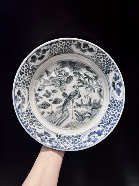 古玩陶瓷明代青花花鳥紋盤（拍賣，當前價格6000元
