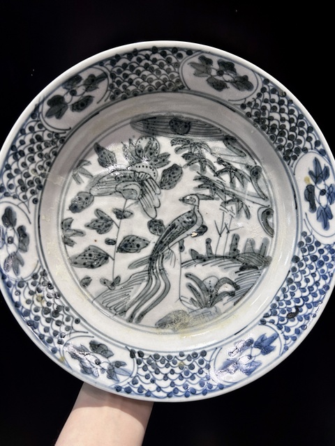 古玩陶瓷明代青花花鳥紋盤（拍賣，當前價格6000元