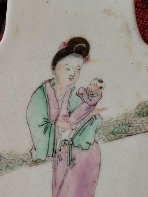 古玩陶瓷清末民初粉彩人物瓷板拍賣,當前價格299元