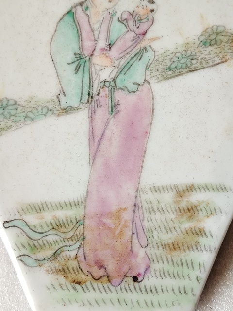 古玩陶瓷清末民初粉彩人物瓷板拍賣,當前價格299元