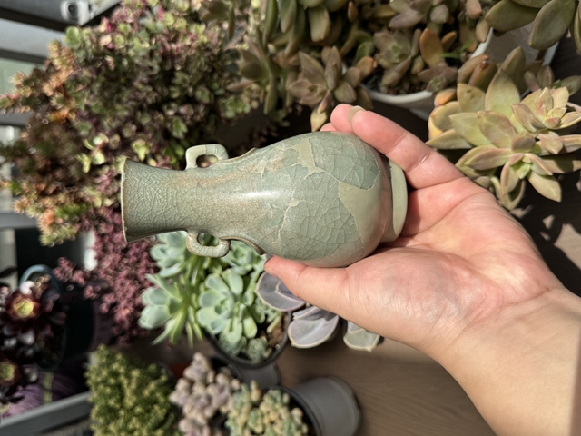 古玩陶瓷館藏級南宋青釉官窯雙耳瓶拍賣，當前價格80000元