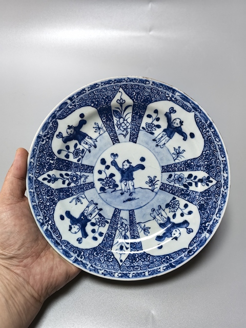 雍正-五子嬰戲紋青花盤拍賣，當前價格2288元