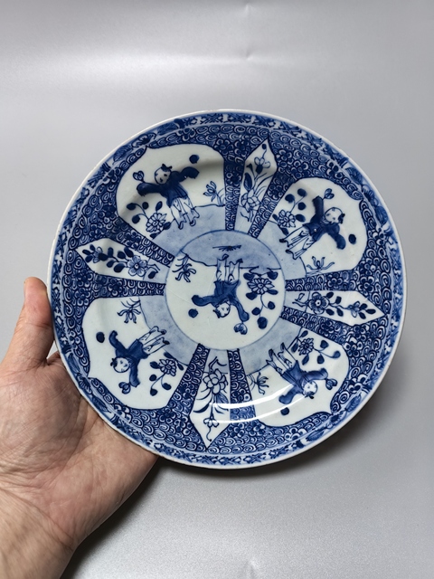 古玩陶瓷雍正-五子嬰戲紋青花盤拍賣,當前價格2288元