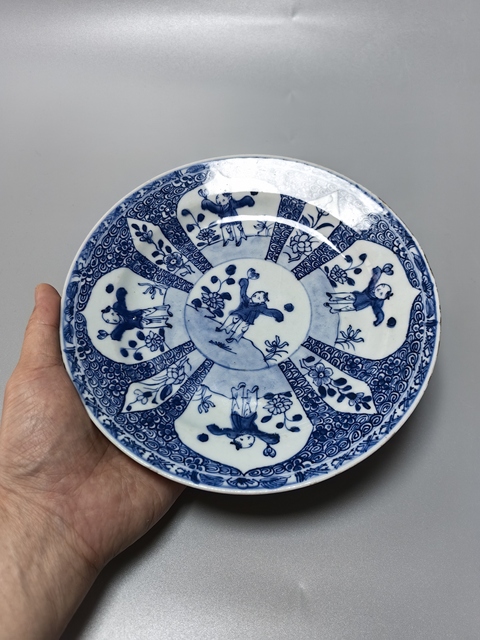 古玩陶瓷雍正-五子嬰戲紋青花盤拍賣,當前價格2288元