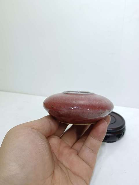 古玩陶瓷清中期紅釉水盂拍賣，當前價格8500元