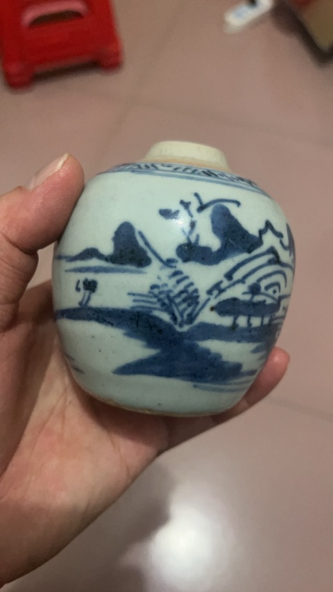 古玩陶瓷青花山水紋罐真品鑒賞圖