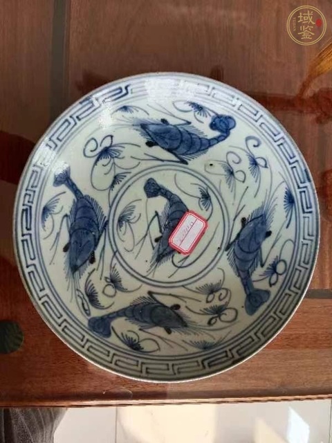 古玩陶瓷蝦藻紋青花盤(pán)真品鑒賞圖