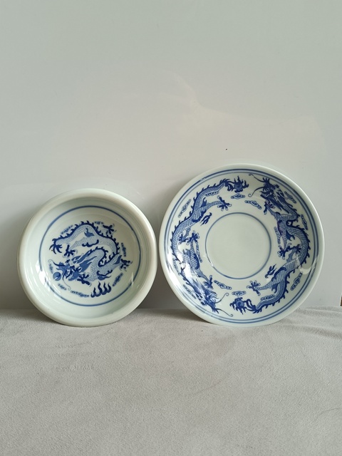 古玩陶瓷青花雙龍紋盤拍賣，當(dāng)前價(jià)格230元
