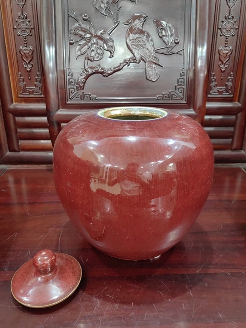 古玩陶瓷乾隆窯變紅釉西瓜罐拍賣，當前價格23000元