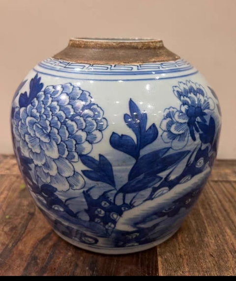 古玩陶瓷牡丹紋青花罐拍賣，當前價格1888元