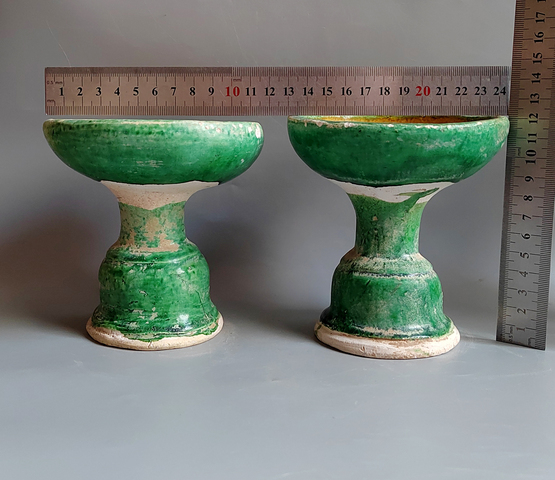 古玩陶瓷明代?三彩白胎高足盤【一對(duì)】拍賣,當(dāng)前價(jià)格3000元