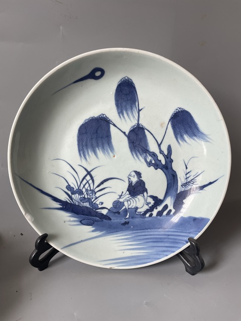 清代雍正周敦頤愛蓮青花人物盤拍賣，當前價格4500元