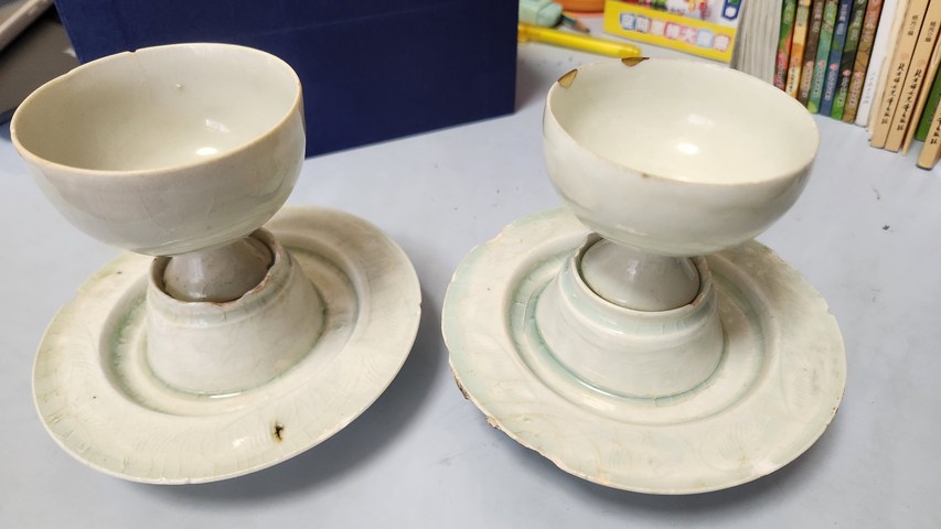 古玩陶瓷北宋湖田窯盞托一對拍賣，當(dāng)前價(jià)格38000元