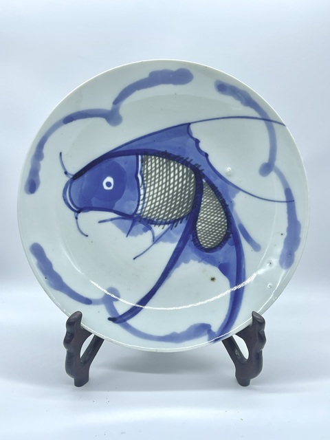 古玩陶瓷清末民初·青花釉里紅魚紋盤真品鑒賞圖