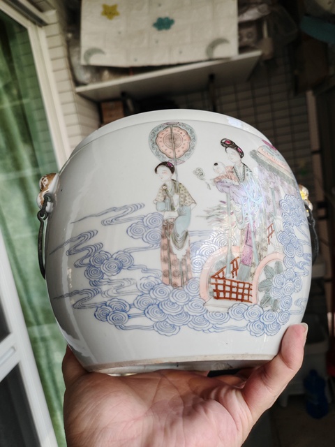 古玩陶瓷粉彩人物故事紋粥罐真品鑒賞圖