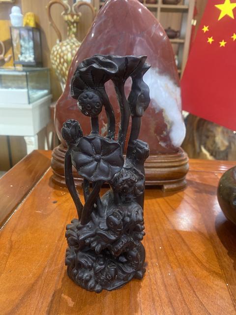 古玩雜項荷花鯉魚擺件真品鑒賞圖