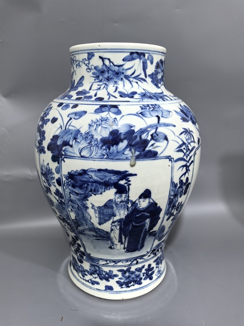 古玩陶瓷青花人物將軍罐真品鑒賞圖
