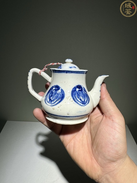 古玩陶瓷煨瓷青花團鶴紋茶壺拍賣，當前價格420元