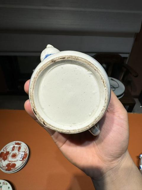 古玩陶瓷煨瓷青花團鶴紋茶壺拍賣，當前價格420元