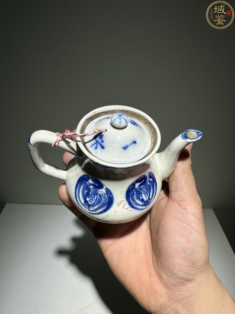 古玩陶瓷煨瓷青花團鶴紋茶壺拍賣，當前價格420元