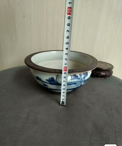 古玩陶瓷青花山水人物紋香爐真品鑒賞圖