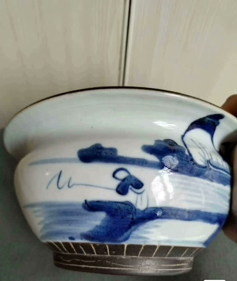 古玩陶瓷青花山水人物紋香爐真品鑒賞圖