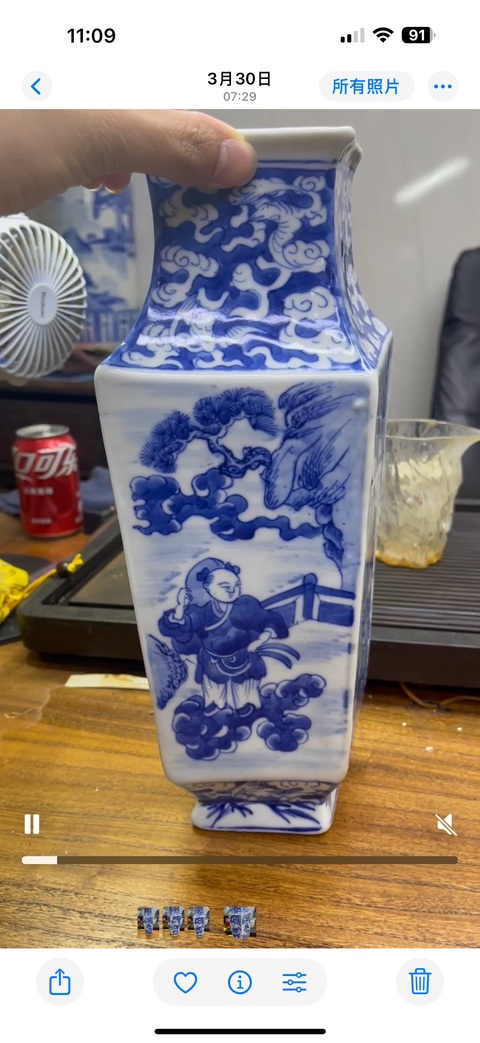 古玩陶瓷青花人物故事碗菱形瓶真品鑒賞圖