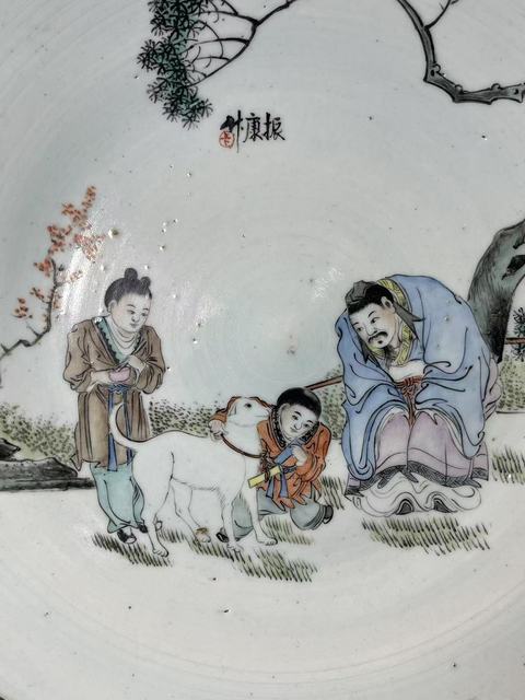 古玩陶瓷清末民初粉彩(黃耳傳書)大盤拍賣,當(dāng)前價(jià)格28888元