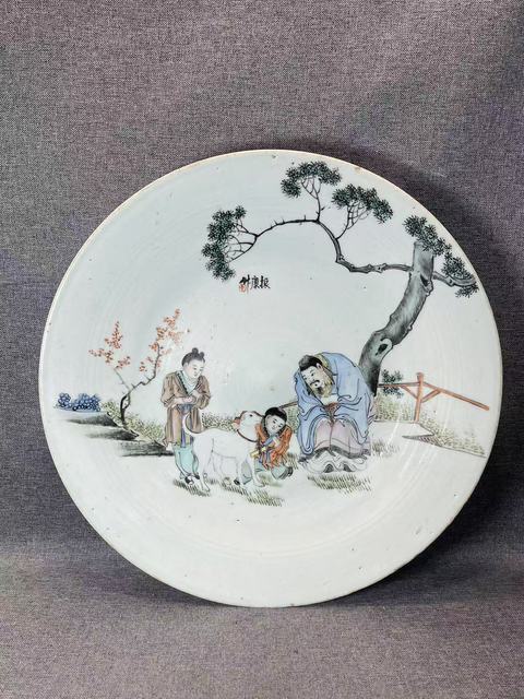 古玩陶瓷清末民初粉彩(黃耳傳書)大盤拍賣,當(dāng)前價(jià)格28888元
