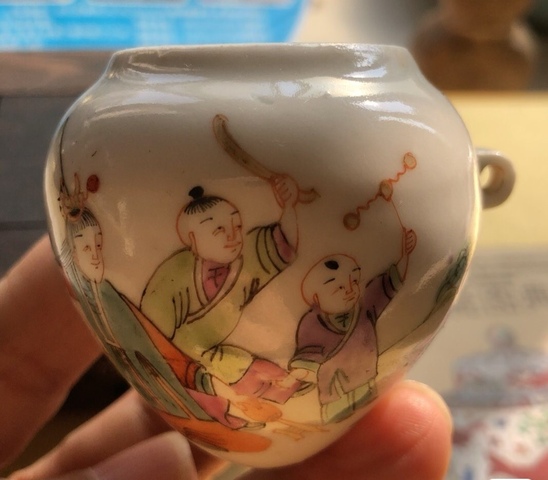 古玩陶瓷粉彩鳥食罐真品鑒賞圖