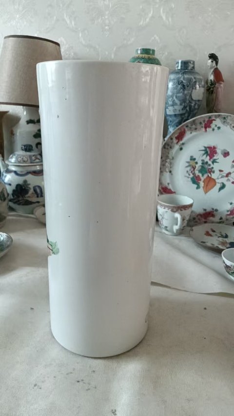 古玩陶瓷油粉彩人物故事紋帽筒真品鑒賞圖