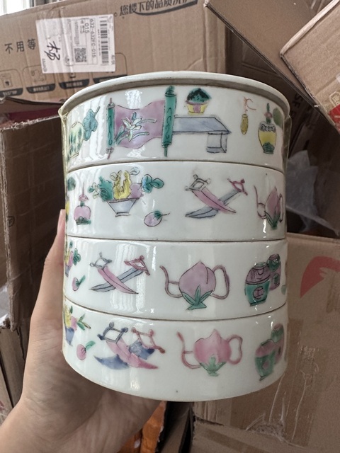 古玩陶瓷粉彩博古圖節盒真品鑒賞圖