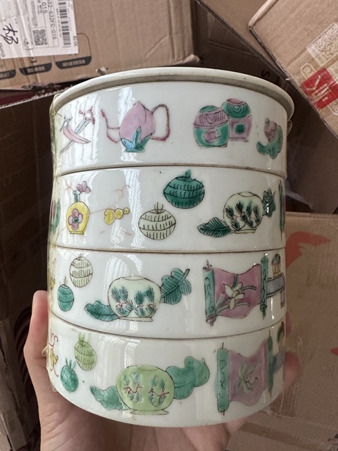 古玩陶瓷粉彩博古圖節盒真品鑒賞圖