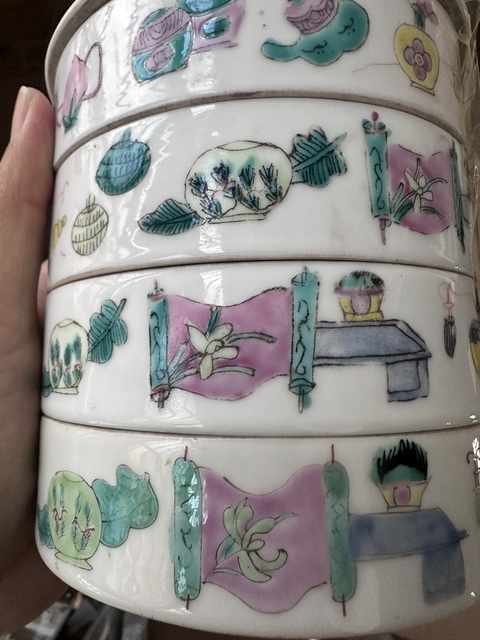古玩陶瓷粉彩博古圖節盒真品鑒賞圖