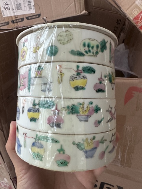 古玩陶瓷粉彩博古圖節盒真品鑒賞圖