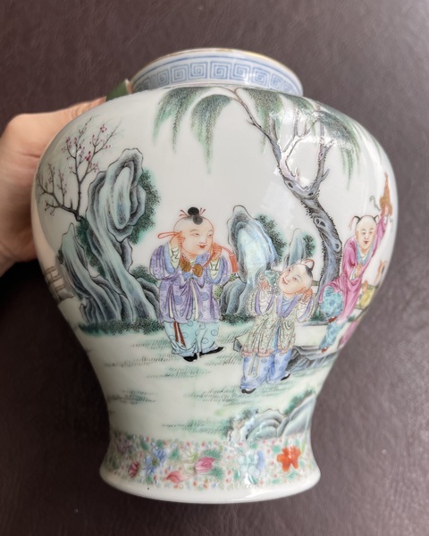 古玩陶瓷民國 粉彩嬰戲紋蓋罐真品鑒賞圖