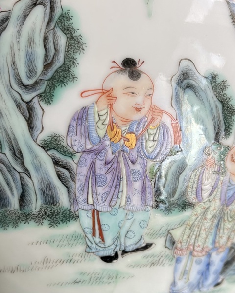 古玩陶瓷民國 粉彩嬰戲紋蓋罐真品鑒賞圖