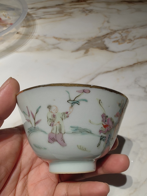 古玩陶瓷粉彩麒麟送子蓋碗真品鑒賞圖